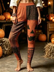 EMERY ROSE Women's High-Waisted Halloween-Print Leggings, Stylish And Comfortable, Suitable For Everyday Wear, And Also A Perfect Choice For Halloween. - Multicolor - View 3