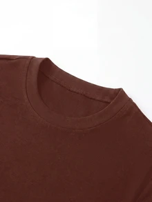 SHEIN Sports Women's Solid Color Round Neck Long Sleeve Slim Fit Sports T-Shirt - Khaki - View 3