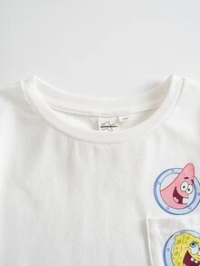 SpongeBob SquarePants | SHEIN Young Boy Cartoon Print Casual Daily Short Sleeve T-Shirt - White - View 3