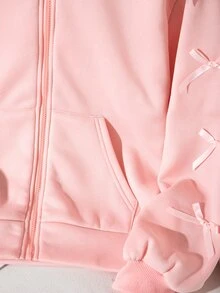 SHEIN 青少年女孩長袖抓絨秋季休閒百搭正裝寬鬆韓風開襟運動衫外套，返校季 - 粉色 - 查看 5