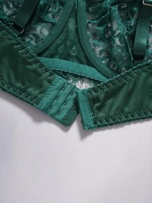 EmpressEnvy 精緻法式蕾絲性感優雅大尺碼鋼圈內衣與無鋼圈內衣 - 墨綠色 - 查看 5