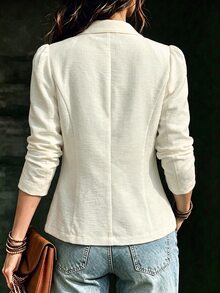 SHEIN Women's Chinese Style Blouse With Black Frog Buttons, Minimalist Commute And Party Wear For Autumn/Winter - Apricot - View 2