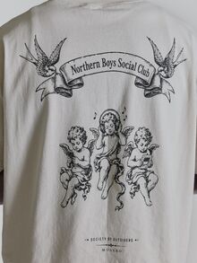 Musero Oversized Tshirt Drop Shoulder Back "Social Club" Graphic Crew Neckline Autum Winter Essentials - Apricot - View 6