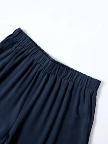 Lacomfia 女款優雅極簡百搭時尚蕾絲袖口夏季大尺碼兩件套 - 藏蓝色 - 查看 4