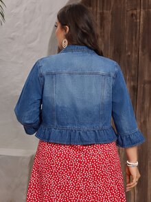 GlowEve CURVE Plus Size Women's Single-Breasted Ruched Casual 1920 Vintage 90s Beach Going Out Graduation Denim Top Formal Date Night Light Blue Fall - Medium Wash - View 3