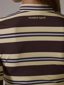 Musera Sport High Neck Striped Contrast Colour Zip Through Fitted BBL Active Jacket Butter Yellow Fall Winter Autumn Gym Pilates Fitness Daily Casual - Multicolor - View 6