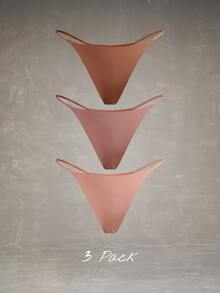 Esseday 3pcs/Pack Multi-Color Casual Comfortable Thin Strap Seamless Adhesive Women's Thong - Multicolor - View 1