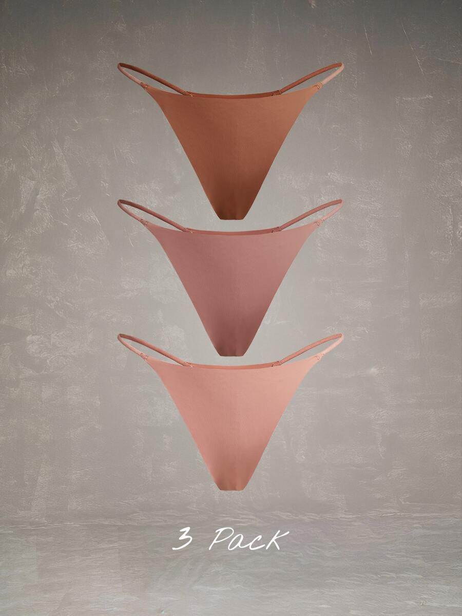 Esseday 3pcs/Pack Multi-Color Casual Comfortable Thin Strap Seamless Adhesive Women's Thong - Multicolor - View 1