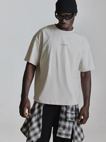 Musero Oversized Tshirt Drop Shoulder Back "Social Club" Graphic Crew Neckline Autum Winter Essentials - Apricot - View 2