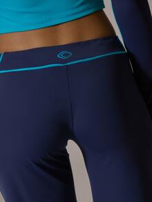 Musera Sport Contrast Piped Edge Low Rise Straight Leg Yoga Style Coord Pant Fall Autumn Winter Gym Active Pilates Motion - Navy Blue - View 5