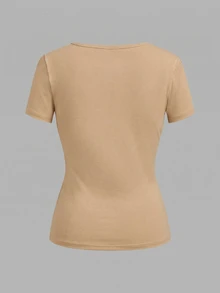 SHEIN EZwear 3件組女款休閒深V領修身短袖T恤，34%棉，夏季服飾，街頭風，適合日常通勤、約會、聚會、秋冬/夏季、派對、婚禮、海灘、畢業典禮，優雅休閒，適合外出、Y2K、音樂節穿搭、度假服飾、返校服裝 - 彩色 - 查看 7