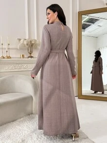 Al Najma Women's Elegant Commute Arabian Dress - Khaki - View 2