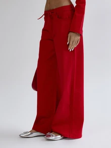 MUSERA Red Denim Straight Leg Belt Detail Jeans Fall Autumn Winter Coolgirl Back To School Blancs - Red - View 3