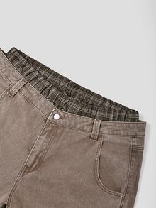 GlowEve CURVE Plus Size Women's Casual Patchwork Plaid Pocket Loose Fit All Season Denim Jeans - Brown - View 5