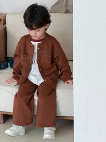 DAZY طقم كنزة رياضية كاجوال بأكمام طويلة للرضع (أولاد) لفصل الخريف - قهوة بني - مشاهدة 1