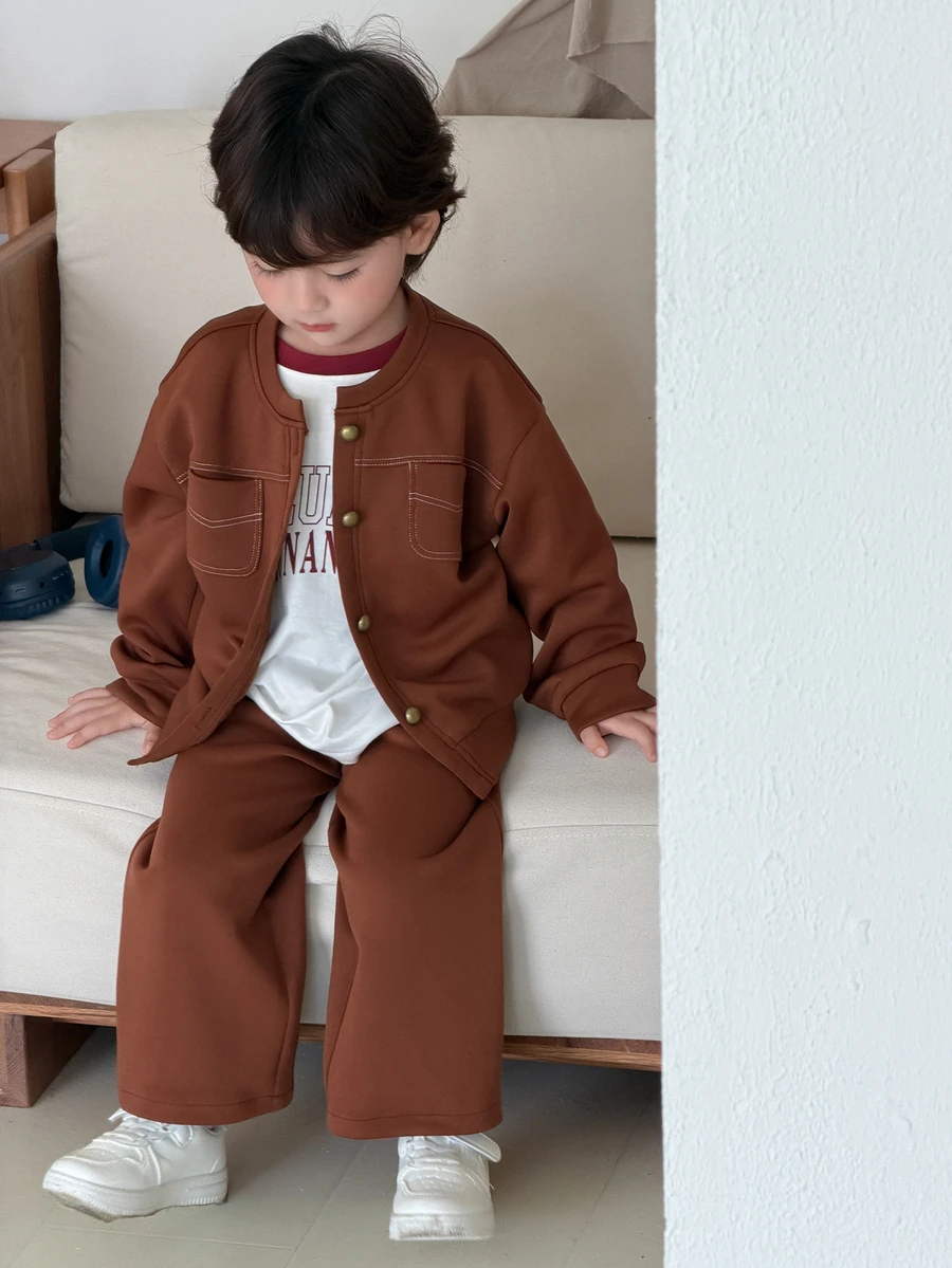DAZY طقم كنزة رياضية كاجوال بأكمام طويلة للرضع (أولاد) لفصل الخريف - قهوة بني - مشاهدة 1