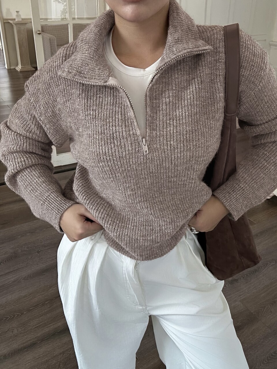 Autumn/Winter Half-Zip Half-Turtleneck Long Sleeve Chunky Knit Loose Casual Streetwear Versatile Women's Pullover Sweater