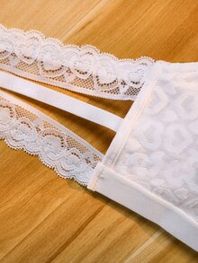 SHEIN 3pcs Convenient Front Closure Low Cut Lace Patchwork Non-Slip Bandeau Bra Set - Multicolor - View 5
