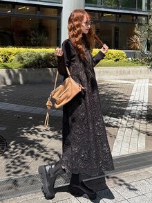 FRIFUL Women's Autumn Textured Fabric Cinched Waist Sleeveless Long Dress - Black - View 7