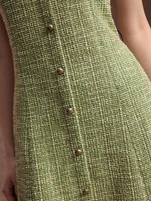 Zovinel Lyocell Wool Fabric Women's Round Neck Button Design Elegant Sleeveless Midi Dress,Back To School, Casual Work,Elegant Fall Summer/Autumn/Winter - Green - View 5