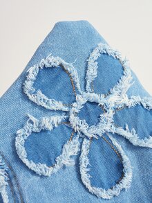 Bohemela Casual Solid Color Woven Denim Jacket For Women - Blue - View 8