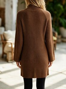 Zayélia Sweater Kerah Tegak Kasual Wanita dengan Dekorasi Bunga 3D, Musim Gugur/Dingin - Coklat - View 2