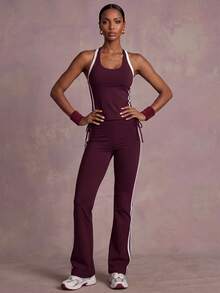 Zivah Women's Striped Colorblock Tank Top And Long Pants Sports Set - Multicolor - View 9
