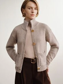 Briarwyn Autumn/Winter Casual Versatile Solid Color Cardigan - Apricot - View 7