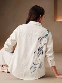 Anewsta Women's New Fashion Heavy Embroidery Luxurious Blue Blouse Jeans - White - View 7
