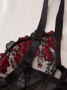 SHEIN 1件舒適刺繡花卉蕾絲薄罩杯大尺碼女款鋼圈內衣 - 彩色 - 查看 5