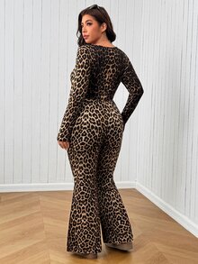 SHEIN EZwear Plus Size Fashion Leopard Print Jumpsuit - Multicolor - View 2