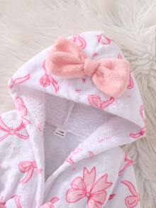 Souflis Newborn Baby Pink Heart Plush Bowknot Robe - Baby Pink - View 5