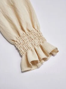 Miaspire Elegant Blouse, Pleated Neck Ruffle Blouse, Textured Natural Work Tops, Creamy Butter Yellow, Long Sleeve Regular Fit, Office Workwear, Fall Wi - Apricot - View 3