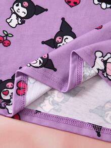 HELLO KITTY AND FRIENDS | SHEIN Young Girl Cartoon Print Round Neck Flutter Sleeve Casual Dress - Purple - View 8