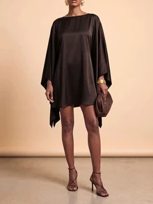 Zivah Plus Size Women Solid Color Casual Party Dress - Brown - View 7