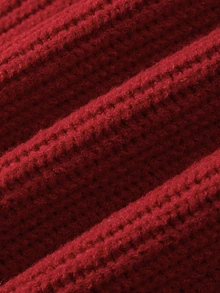 SHEIN 2 Pieces Turtleneck Sweater Set Fringe Cable Knit Asymmetrical Cape Shawl Long Sleeve Ribbed Top - Red - View 6
