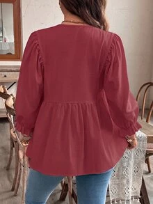 SHEIN 孕婦純色百褶休閒百搭日常穿著上衣 - 紅色 - 查看 2