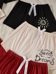Snug Zone Letter Print Casual Pullover Short Sleeve & Shorts Set, 3-Color Combination - Multicolor - View 4