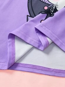 HELLO KITTY AND FRIENDS | SHEIN Bộ đồ mặc nhà bé gái tuổi teen gồm áo tay ngắn in chữ và quần short - Màu tím - Xem 8