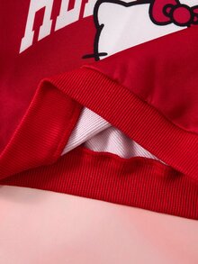 HELLO KITTY AND FRIENDS | SHEIN 女嬰字母條紋印花圓領長袖休閒衛衣 - 紅色 - 查看 7