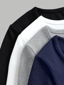 Kids Tween Girls Autumn/Winter White Black Grey Blue Neck Long Sleeve Knitted Fitted Multi-Color Versatile All-Match Minimalist Layer T-Shirt 4pcs Set - Multicolor - View 3