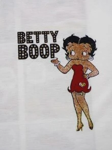 Betty Boop x SHEIN Men's Letter Cartoon Print Casual Daily Wear T-Shirt - White - View 4