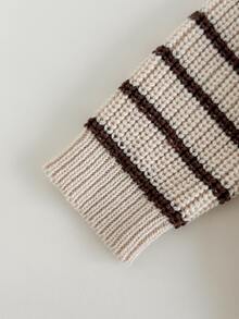 SHEIN Half-Zip High Neck Kids Knit Set, Striped Sweater + Cuffed Knit Pants 2 Pieces Set - Multicolor - View 4