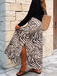 Selamara Women's Zebra Print Side Slit Hem Casual Skirt - Multicolor - View 2