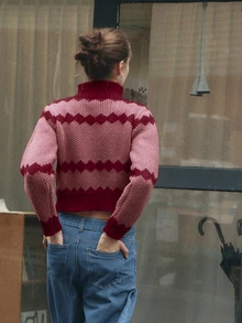 Nöista Striped Knit Cardigan With Polo Collar. Fall Winter, Cozy, Casual, Everyday, Layering. - Dusty Pink - View 5