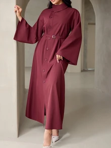 Veilorie Women's Elegant Commute Front Button Flared Sleeve Dress - Brown - View 4