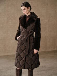 Anewsta Women's New Modern Elegant Versatile Commuter Mid-Length Thickened Winter Coat - Coffee Brown - View 3