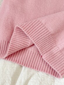 SHEIN Young Girl) Duck Embroidery Cute Minimalist Everyday Knit Pullover Sweater - Pink - View 6