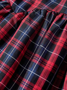 ROMWE Grunge Punk Black & Red Plaid Halter Neck Rivet Decor Low Waist Punk Women's Dress - Red and Black - View 4