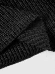 ROMWE Vintage Sexy Leather Buckle Design Petal Sleeve Fitted Off-Shoulder Sweater - Black - View 5